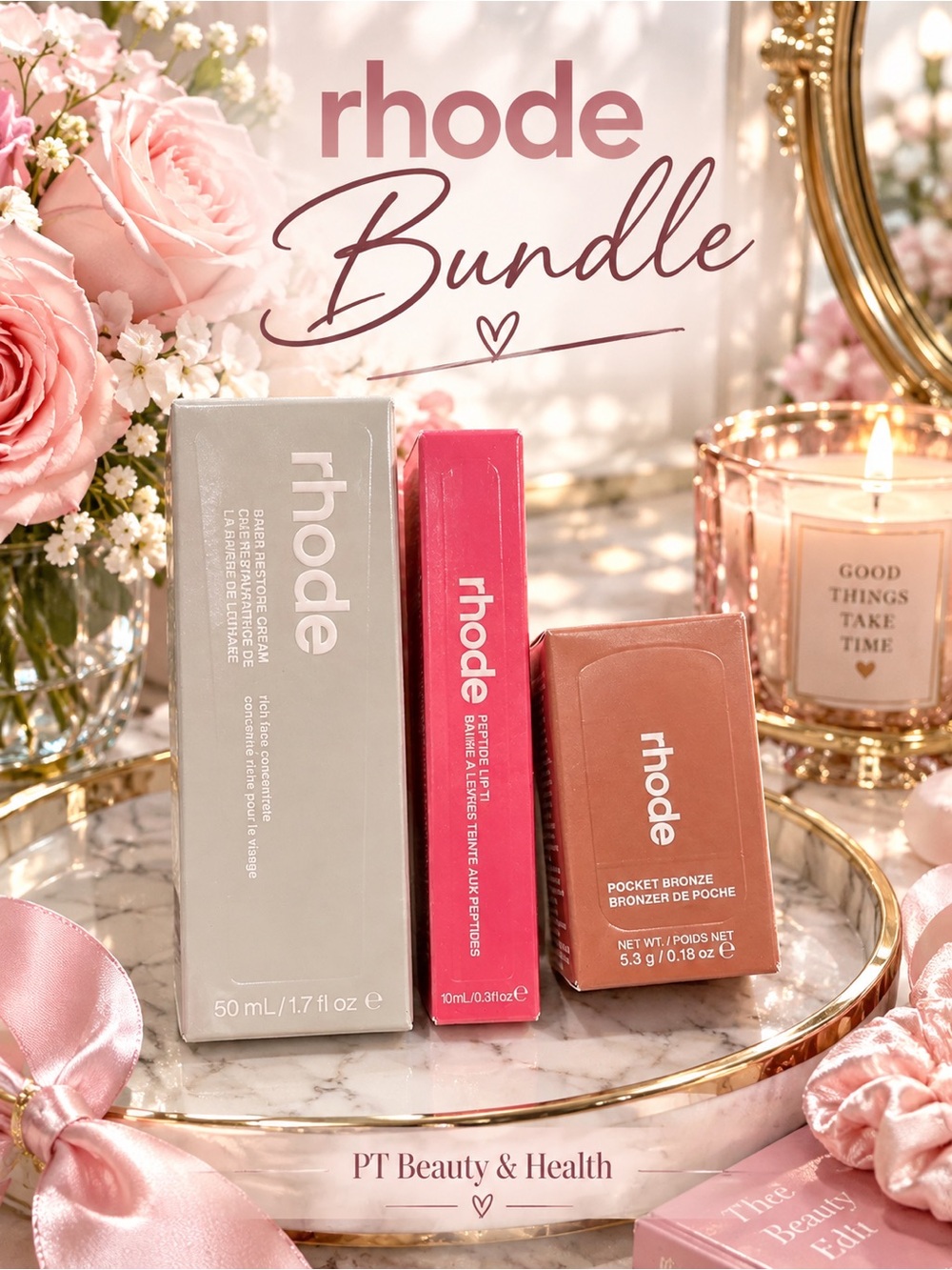 rhode Bundle - barrier cream, pocket blush or bronzer & lip peptide